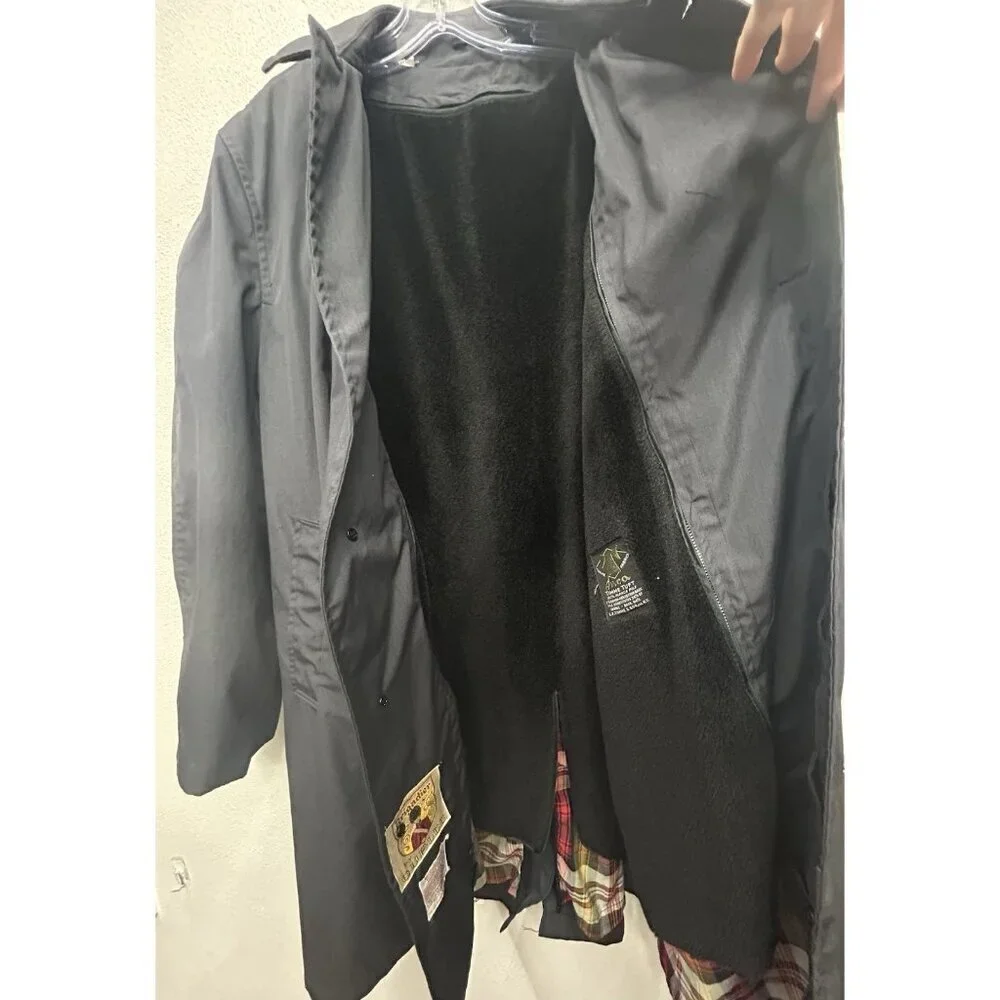 Vtg Inca Timme Tuft Trench Coat Jacket Mens Sz 44 Alpaca Zip Off Lining Black